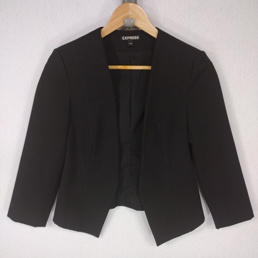 Express Women 0 Blazer Black Open Front 3/4 Sleeve Stretch Career Jacket
